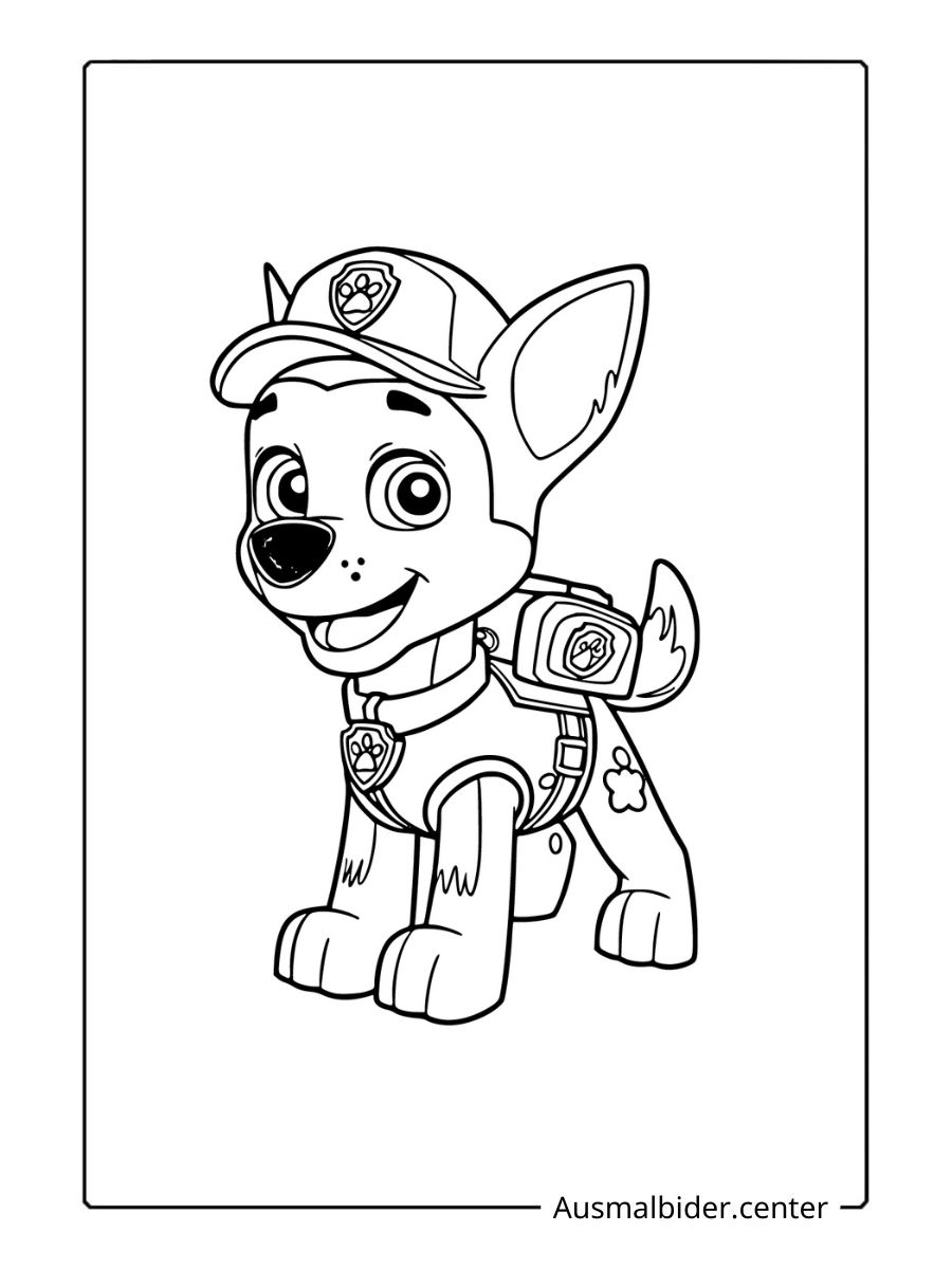 Paw Patrol Ausmalbilder Chase Fröhlich stehend.